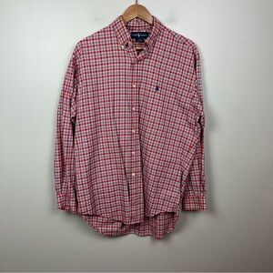 Ralph Lauren Shirt Mens Medium Red Plaid Cotton Blake Button Up Long Sleeves